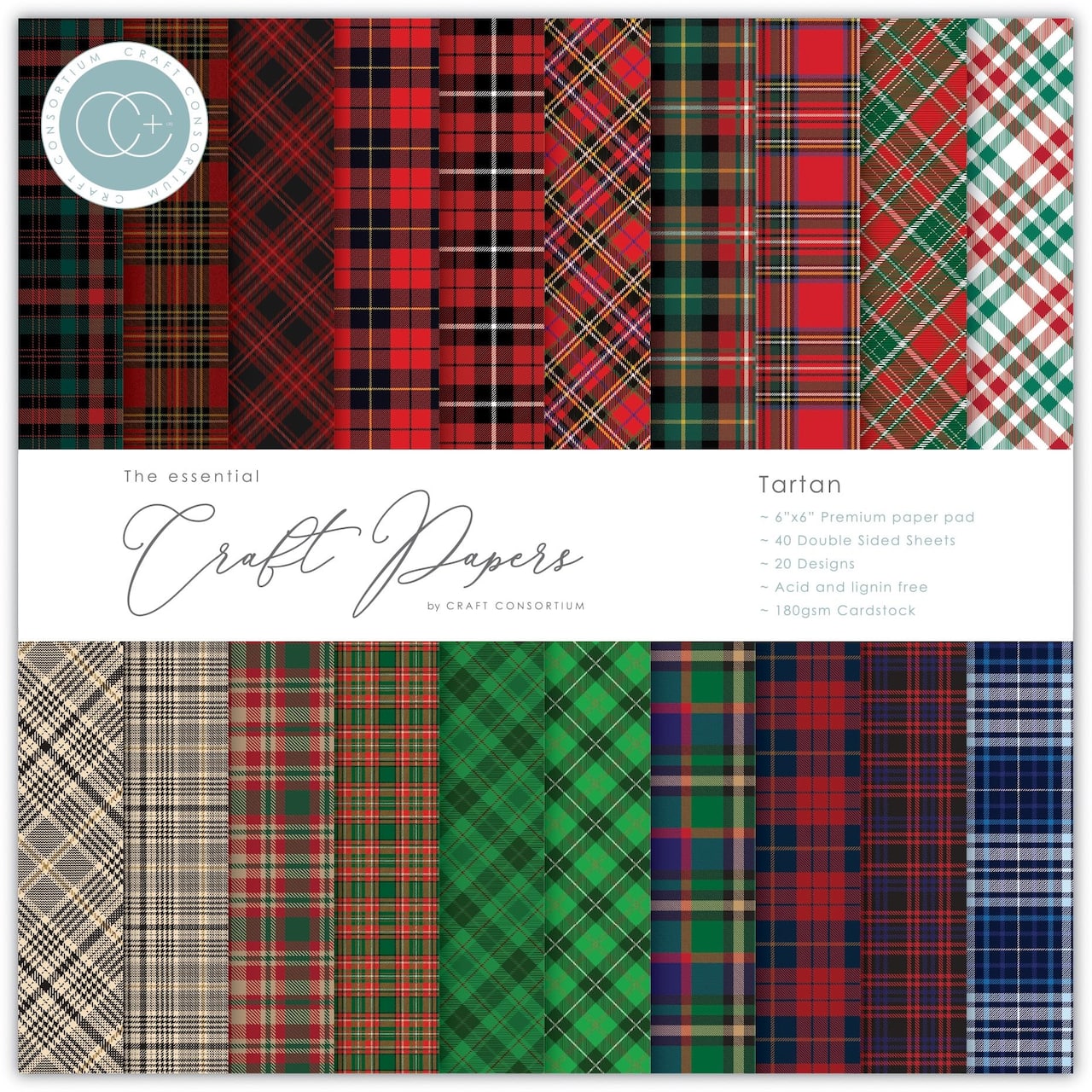 Craft Consortium Tartan Double-Sided Paper Pad, 6" x 6"